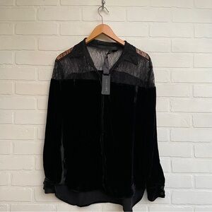 Daniela Corte Elegant Black Lace & Velvet Women's Top Blouse